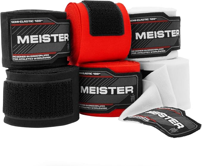 Meister Adult 180" Hand Wraps for MMA & Boxing - 3 Pairs Pack