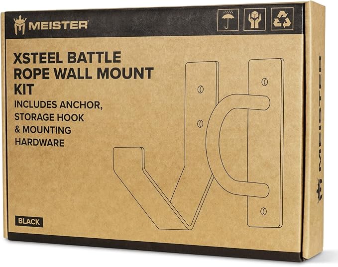 Meister XSteel Battle Rope Wall Mount Kit w/Anchor & Storage Hook - Matte Black | Commercial-grade steel wall anchor & storage hook for conditioning ropes, fits all battle ropes from 1.0" to 2.5"