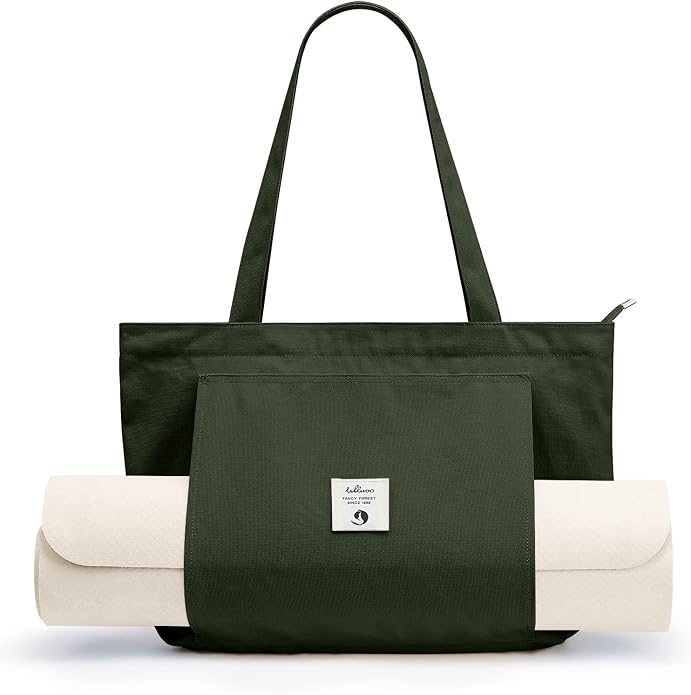 WLLWOO Yoga Mat Carrier Bag for Women Canvas Carryall Tote Gym Pilates | Large Holder Zipper Shoulder for Beach Travel Workout Fitness Office