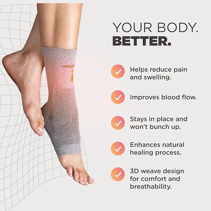 Incrediwear Ankle Sleeve – Infrared Ankle Brace for Women and Men to Support Pain Relief, Swelling, Plantar Fasciitis, Sprains, Achilles, Arthritis (Grey, Large)