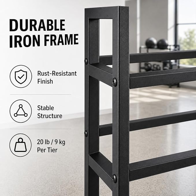 3 Tier Medicine Ball Rack with Wheels, Rolling Weight Ball Storage Stand for Home Gym with 20 lbs Capacity Per Shelf, Heavy Duty Fitness Holder for Slam Balls Wall Balls Exercise Balls, Indoor/Outdoor