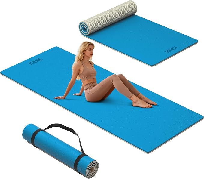 HAHE Wide Yoga Mat 72"x32"x0.4" Thick Pilates Mat with Carrying Strap | Exercise Mats for Home Workout, Wide Non-slip Exercise Mats, Double-Sided POE Fitness Mat for Yoga, Pilates & Travel