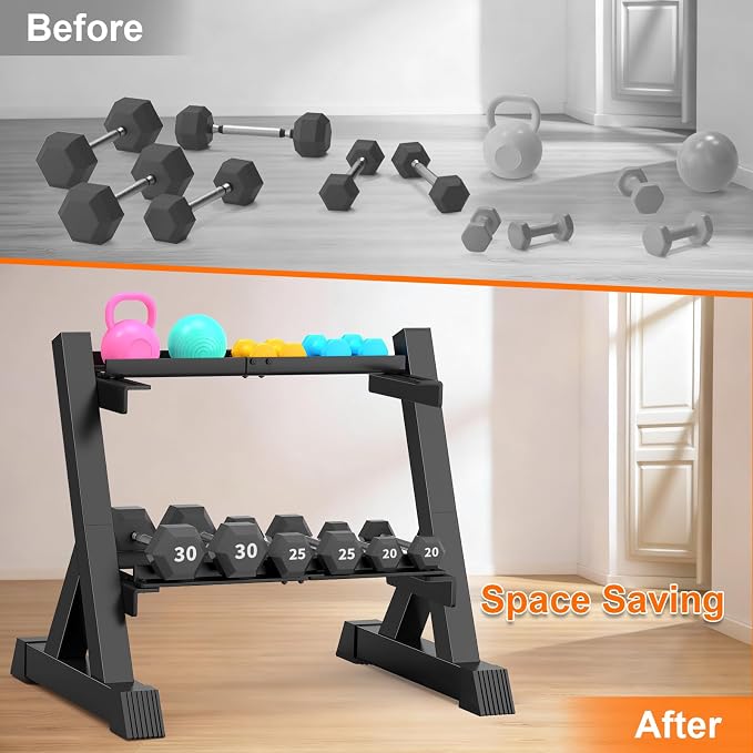 TomCare 6-Tier|5-Tier|4-Tier|2-Tier Dumbbell Rack Stand Only for Home Gym | Stable A-Frame, Fits 5–35 lb Dumbbells, Protective Padded Cradles, Adjustable Feet, Easy-Carry Handle (Stand Only)