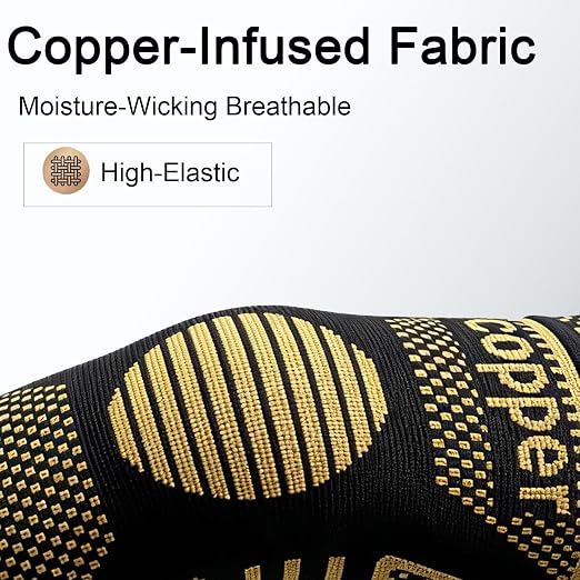 Copper Elbow Compression Sleeve, Tennis Elbow Brace for Men and Women, 4-Way Stretch, Pain Relief, Recovery, Arthritis, Tendonitis, Bursitis (Black-Copper, X-Small)