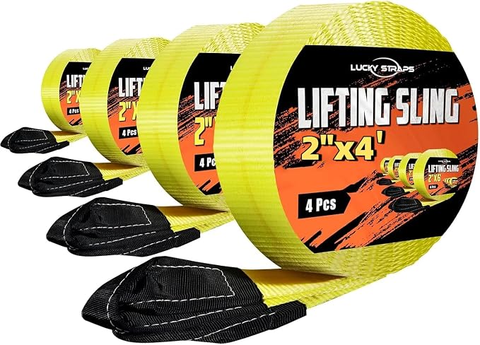 Lucky Straps 4' X 2" Twisted Eye Lifting Sling, 15000 Lbs Heavy Duty 4 Pack | UV-resistant Polyester Webbing Sling, Ideal for Hoists, Furniture, Beds, Machinery and Outdoor Lifting