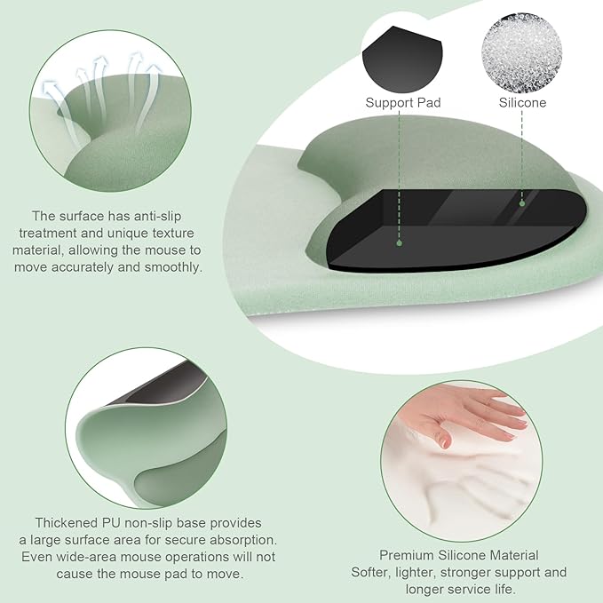 MOSISO Wrist Rest Support for Mouse Pad&Keyboard Set, Antique Green | Circle Curved Ergonomic Mousepad Non-Slip Base Home/Office Pain Relief&Easy Typing Pad with Soft Cloth&Silicone Lining