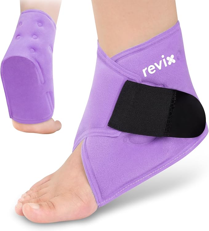 REVIX Foot Ice Pack Wrap, All-in-One Wearable Design, Purple | Ankle Ice Wrap with Flexible Gel Design, Adjustable One-Size Fit for Achilles Tendonitis, Sprained Ankle and Swelling