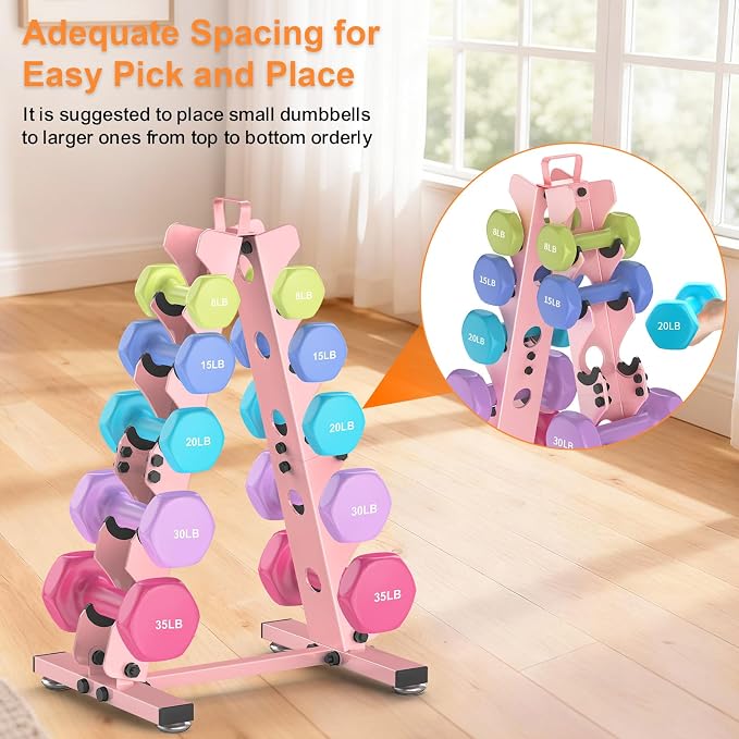 TomCare 6-Tier|5-Tier|4-Tier|2-Tier Dumbbell Rack Stand Only for Home Gym | Stable A-Frame, Fits 5–35 lb Dumbbells, Protective Padded Cradles, Adjustable Feet, Easy-Carry Handle (Stand Only)
