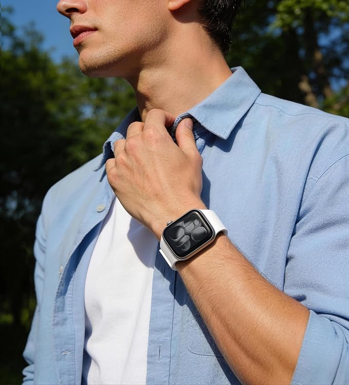 Magnetic Silicone Band Compatible with Apple Watch Band Ultra 3/2/1 & SE 3/2/1 & Series 11 10 9 8 7 6 5 4 3 49mm 46mm 45mm 44mm Strong Magnetic Clasp, Waterproof & Adjustable (White)