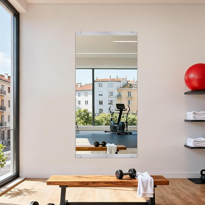 48''x24'' Exercise Mirror for Home Gym Full Length, Garage Gym Wall Mirror, Large Workout Mirrors Frameless Tempered Glass for Gym, Yoga, Bedroom, Dance Studio, Living Room