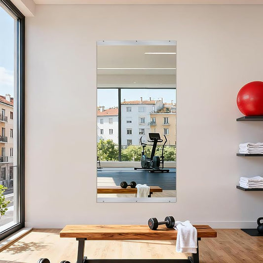 48''x24'' Exercise Mirror for Home Gym Full Length, Garage Gym Wall Mirror, Large Workout Mirrors Frameless Tempered Glass for Gym, Yoga, Bedroom, Dance Studio, Living Room