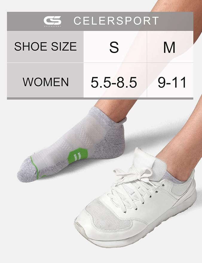 CS CELERSPORT 6 Pack Women's Ankle Running Socks Cushioned Low Cut Tab Athletic Socks