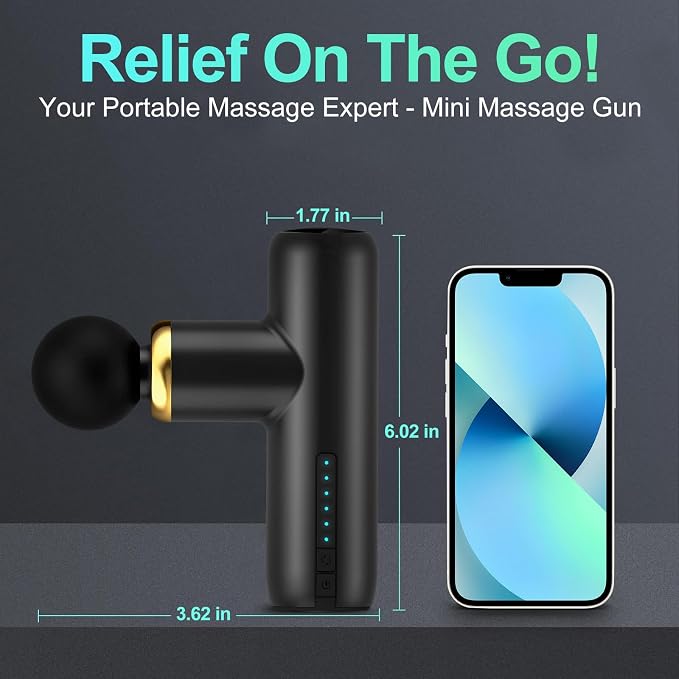 Mini Massage Gun Pocket-Sized Massage Gun Deep Tissue Quiet, Portable Percussion Muscle Travel Massager Gun,Back/Neck Massager for Pain Relief Deep Tissue (Black)