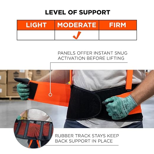 Ergodyne ProFlex 100HV Back Support Brace, High Visibility Support Belt, 8" Spandex Material, Removeable Straps, 2XL, Orange