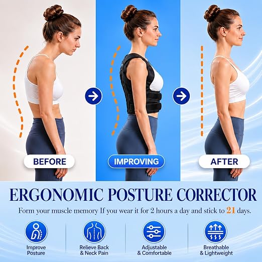Back Brace Posture Corrector for Women and Men Adjustable Full Back Support