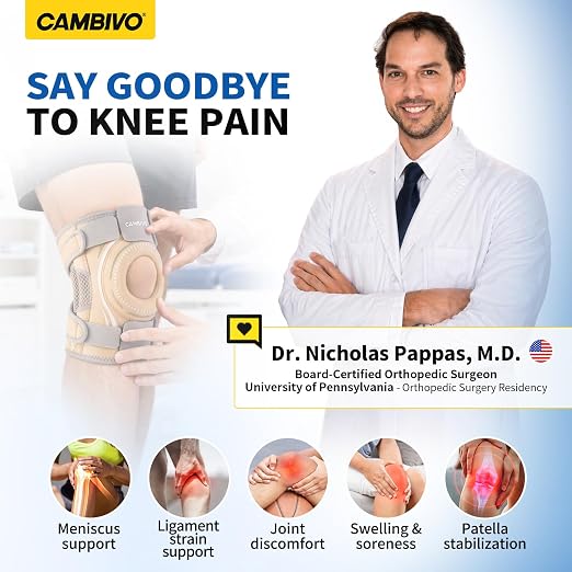 CAMBIVO Knee Brace with Stabilizers, Gel Pad & Open Patella for Men & Women | Open Patella Stabilizer for Arthritis, Meniscus & ACL MCL Relief. Adjustable Compression for Running & Sports Recovery