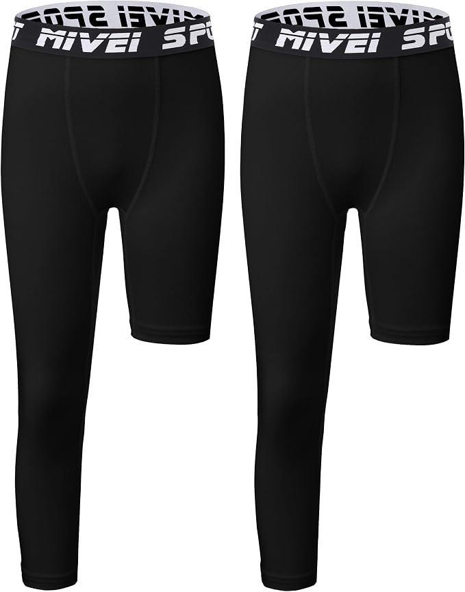 MIVEI One Leg Compression Tights Youth Boys Basketball Leg Sleeve | Kids Compression Pants Girls' Single Leg Tights 3/4 Leggings for Baseball Softball Soccer Running Football, Sports Base Layer
