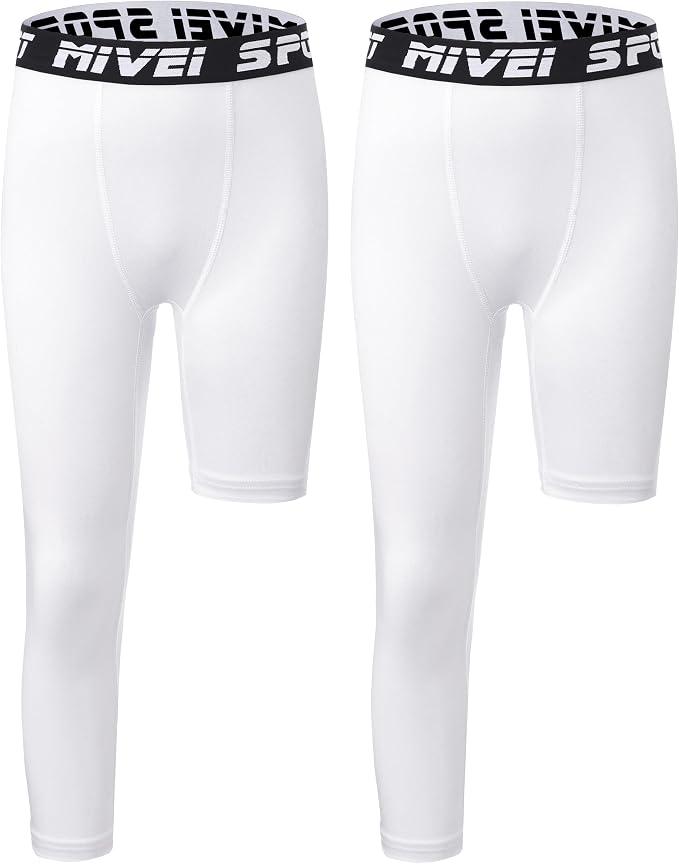 MIVEI One Leg Compression Tights Youth Boys Basketball Leg Sleeve | Kids Compression Pants Girls' Single Leg Tights 3/4 Leggings for Baseball Softball Soccer Running Football, Sports Base Layer
