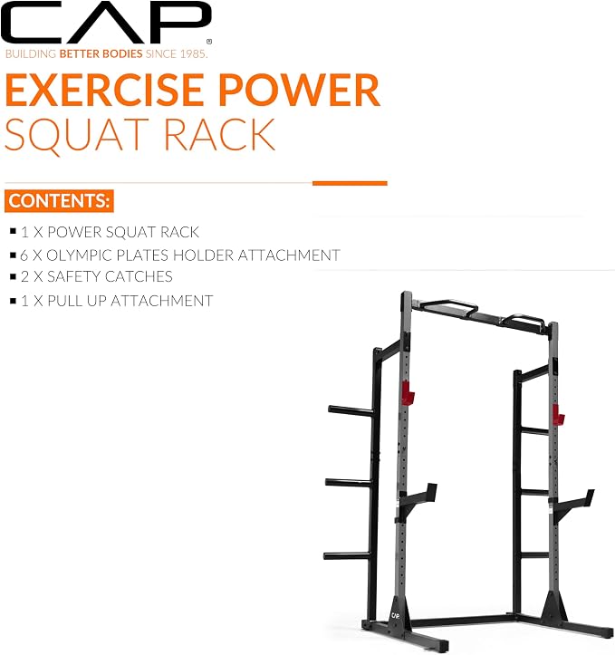 CAP Barbell Power Rack with Pull Up Bar & Attachments - Multiple Colors