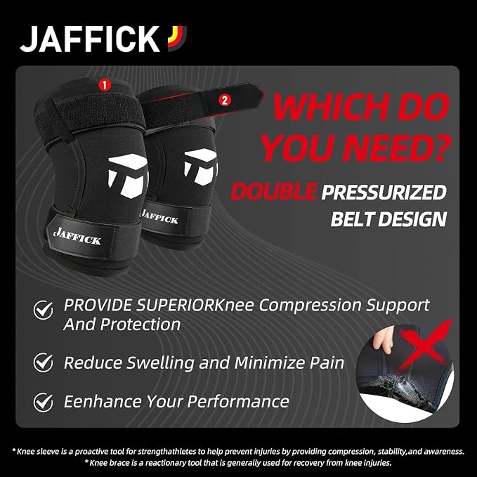 Jaffick 7MM Neoprene Knee Compression Sleeve for Weightlifting (1 Pair), M | Double-Layer With Pressure Belt, Powerlifting & Cross Training - Men & Women