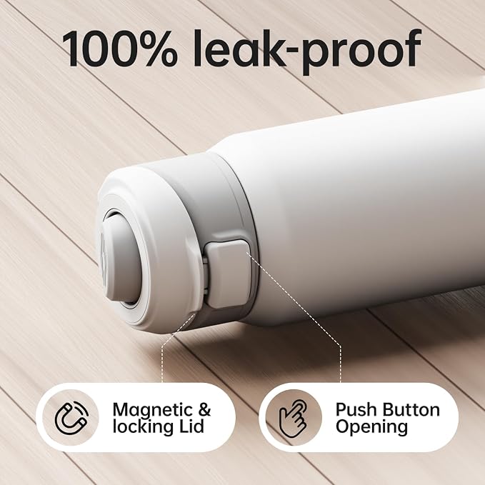Insulated Magnetic Water Bottle - Reusable Stainless Steel Bottle with MagSafe Compatible Phone Holder - Keeps Cold for 24 Hours - Perfect for Gym, Sports, and Travel - White 32oz
