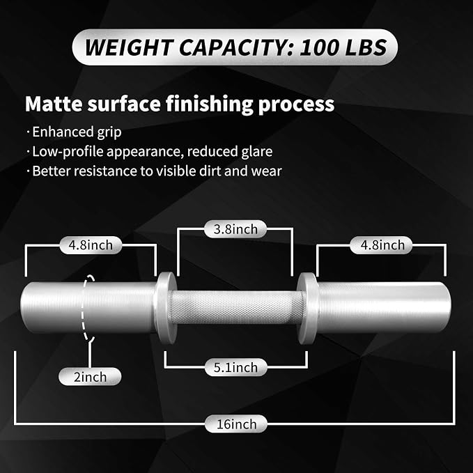 16" Olympic Dumbbell Handle, Dumbbell Bar for 2-inch Olympic Weight Plates, Loadable Dumbbells for Home Gym Strength Training, 2 Pair of Spring Collars Included