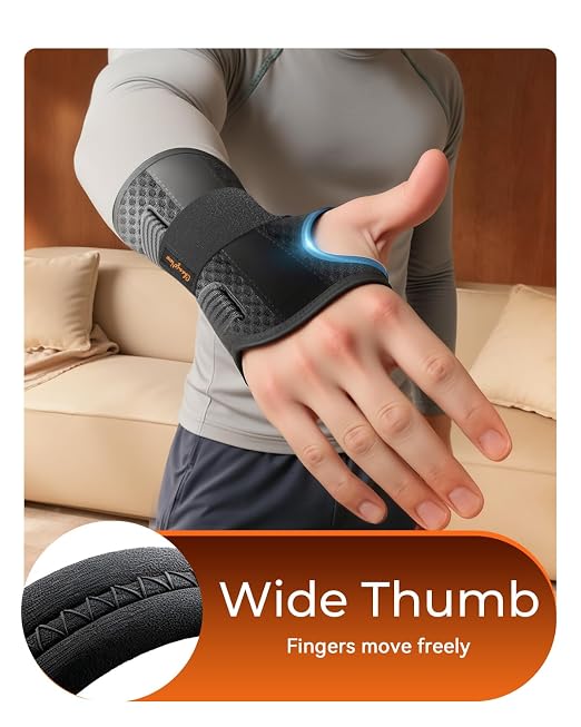 3-Splint Carpal Tunnel Wrist Brace Night Support, Left Hand Pain Relief | Adjustable Hand Brace for Tendonitis, Arthritis, Sprains & Strains, Wrist Support for Women & Men, Black, S/M