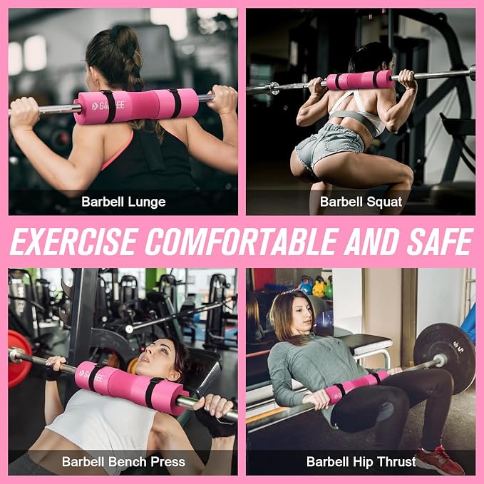 G4Free 7/9Pcs Barbell Pad Set for Squat, Hip Thrusts, Lunges, Leg day | Standard Olympic Bars with 2 Gym Ankle Safety Straps, 3 Hip Resistance Bands, 2 Lifting Strap, Barbell Pad, and Carry Bag