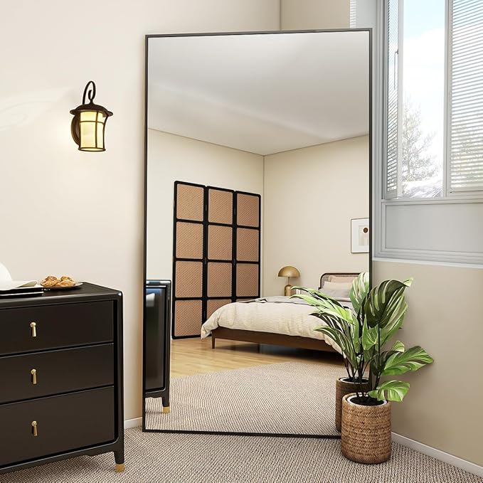 VooBang Large Full Length Mirror 78" x 35" - Shatterproof Black | Huge Floor Full Body Dressing Mirror with Metal Frame, Freestanding, Wall Mounted, or Leaning for Bedroom, Living Room