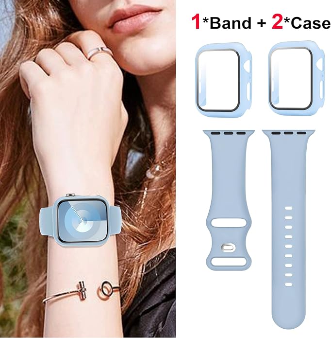 Sport Band and Case for Apple Watch Band 40mm 44mm 46mm 42mm 41mm 45mm 38mm iWatch Bands for Women/Men,Silicone Waterproof Strap with Cover Combo for Apple Watch Series 11 10 9 8 7 6 5 4 SE Ultra/2 3