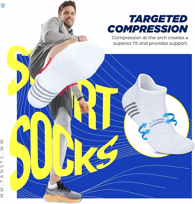 TANSTC Athletic Running Ankle Socks for Men Women, Cushioned Low Cut Sport Tab Socks, 6 Pack