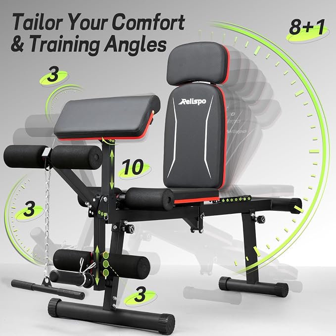 Adjustable Weight Bench with Leg Extension and Leg Curl, 1200 lbs | Foldable Workout Bench, Flat Incline Decline Design, 9 Back Positions, Preacher Pad, Full-Body Strength Training for Home Gym