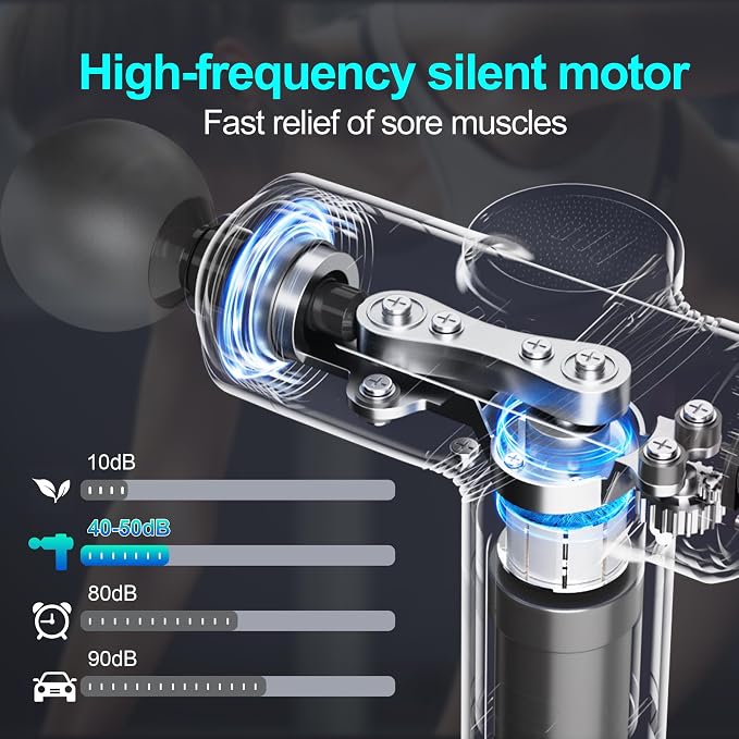 LEERCON Massage Gun Deep Tissue Mini Muscle Massager for Pain Relief, Grey | Small Portable Handheld Massager Gun, Back and Neck Massager for Pain Relief, 6 Speed & 4 Heads, Birthday Gifts for Men Dad