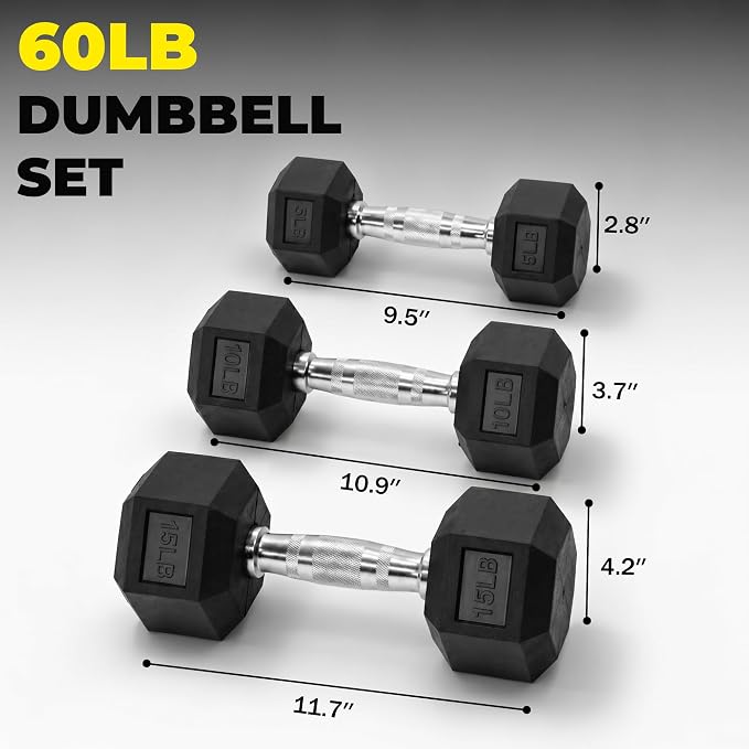 Hulkfit 60-550 lb Dumbbell Set, Rubber Coated Hex Dumbbells, Weights Dumbbells Set for Home Gym Training, Hand Weights for Women & Men