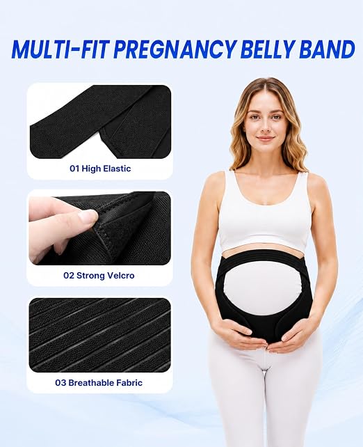 cauzyart Maternity Belly Band for Pregnant Women, Adjustable Pregnancy Support Belt for Pelvic & Back Pain Relief, Lightweight Waist & Hip Brace (Size: M/L, Black)