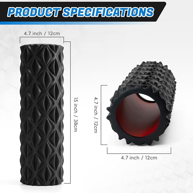 Foam Roller for Deep Tissue Massager High Density Massage Roller | Diamond-Shaped Texture, Myofascial Release, Deep Tissue Muscle Massage Trigger Point Back Roller for Fitness (15" Black)