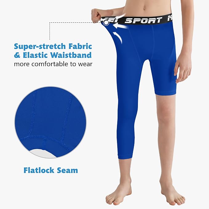 MIVEI One Leg Compression Tights Youth Boys Basketball Leg Sleeve | Kids Compression Pants Girls' Single Leg Tights 3/4 Leggings for Baseball Softball Soccer Running Football, Sports Base Layer