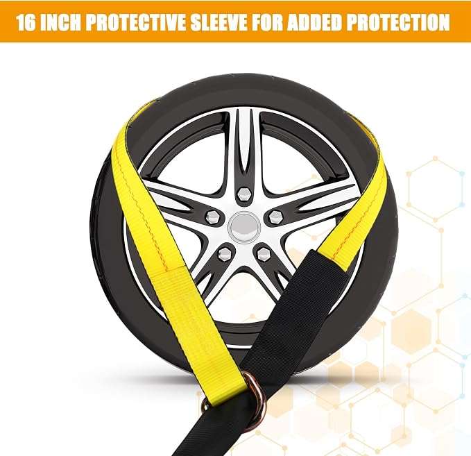 8 Pack 2" x 12ft Lasso Tow Truck Straps with D Ring 11, 000 Lbs Break Strength D Ring Auto Tie Down Wheel Lift Trailer Strap for Hauling Utv SUV Wrecker Rollback (Yellow)