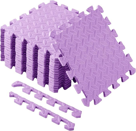 Foam Floor Tiles Foam Floor Mats Play Mats Bulk with Borders Interlocking for Bedroom Gym Nursery(11.8 x 11.8 Inch,Purple)