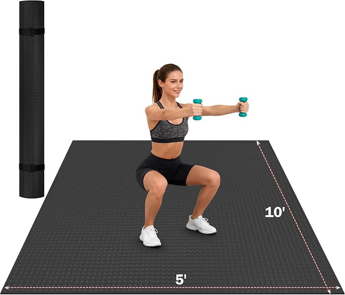 Stepwaver Extra Large Exercise Mat, 6'x4'/ 7'x5'/ 8'x5' / 9'x5'/ 10'x5' (6mm) Thick Workout Mat for Home Gym & Garage Flooring, Shoe-Friendly, Non-Slip, Ultra Durable, Thick Large Workout Mats for Home Workouts