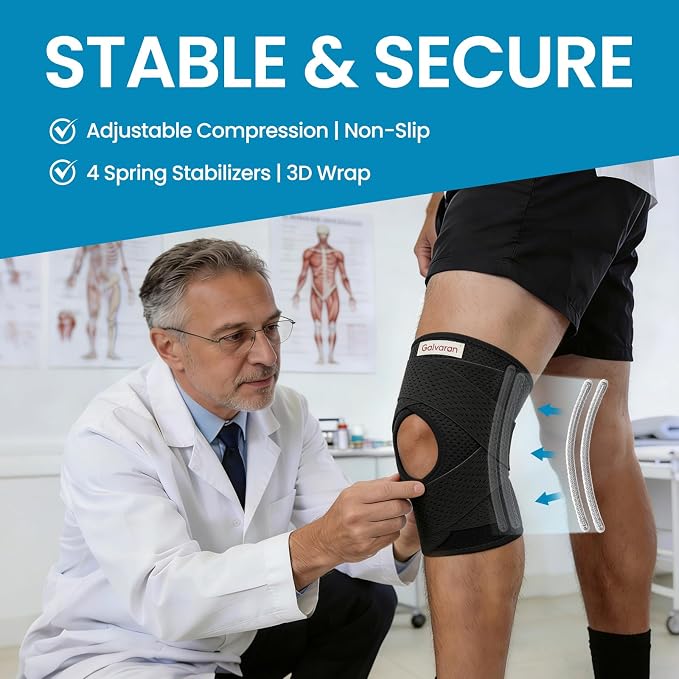 Galvaran Knee Brace with Side Stabilizers for Meniscal Tear Knee Pain ACL MCL Arthritis Injuries Recovery, Breathable Adjustable Knee Support for Men and Women
