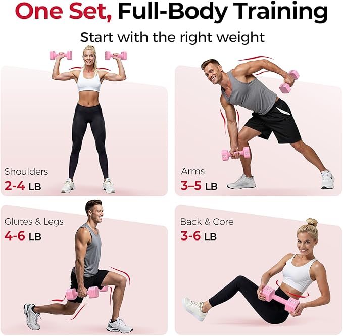 FEIERDUN DB3 5-in-1 Adjustable Dumbbell Set, 6LB/10LB Pair Adjustable Weights for Women at Home, Dual Locking Stable Hand Weights with TPU Soft Handle, Home Gym, Rehab, Pilates, Yoga, Strength Training
