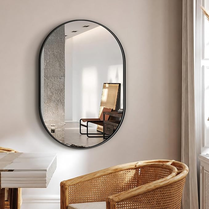 Oval Bathroom Vanity Mirror for Wall, 28''x20'' Black Oval Bathroom Mirror for Over Sink, Bedroom, Living Room, Entryway, HD Tempered Glass, Wall Mounted Horizontally or Vertically