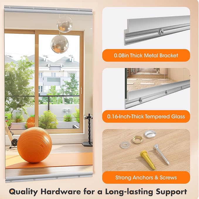 Home Gym Mirrors, 2PCS 71 x 32 Inches Tempered Glass Wall Mirror | Shatterproof, HD Distortion-Free Reflection, Premium Silver Reflective Coating, Maximize Viewing Area, No Frame Obstruction