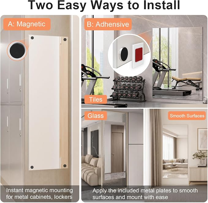 brisafe Gym Mirror, 60"x36" 2-Pack Magnetic No-Drill Wall Mirror | Shatterproof Nano Safety Mirror, Lightweight, Reduces ER bills，True Reflection, for Gym & Dance