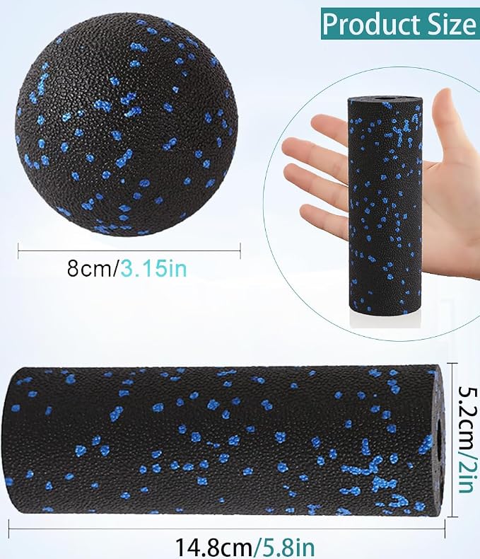 Mini Foam Roller, Muscle Massage Rollers for Trigger Point Therapy | High Density Tool, Small Size 6"L x 2" Round, 3.2-Inch Ball, Deep Tissue Muscle Recovery, Exercise Workout Stretching