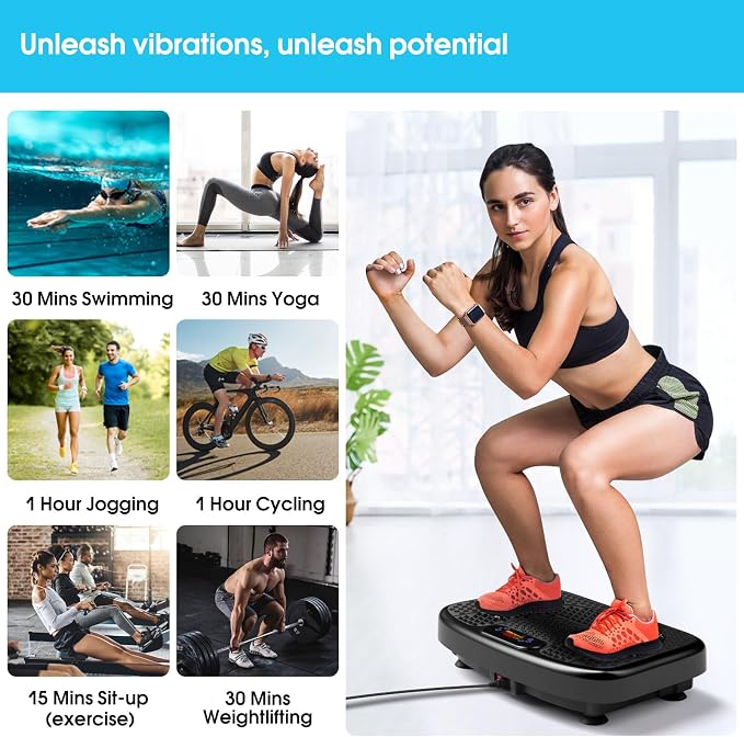SoftGym Vibration Plate Exercise Machine for Lymphatic Drainage & Fitness | Quiet Heavy Duty 450lbs Capacity Platform, 120 Speeds Shake Machine with Resistance Bands for Home Muscle Activation