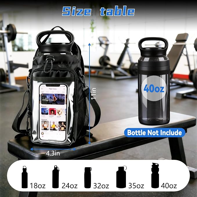 JACZZO Magnetic Gym Bag, Magnetic Gym Water Bottle Bag with Strap 4 Strong Magnets, Upgraded Clear Design Phone Bag, Gym Gifts for Men & Women Gym accessories (Black)
