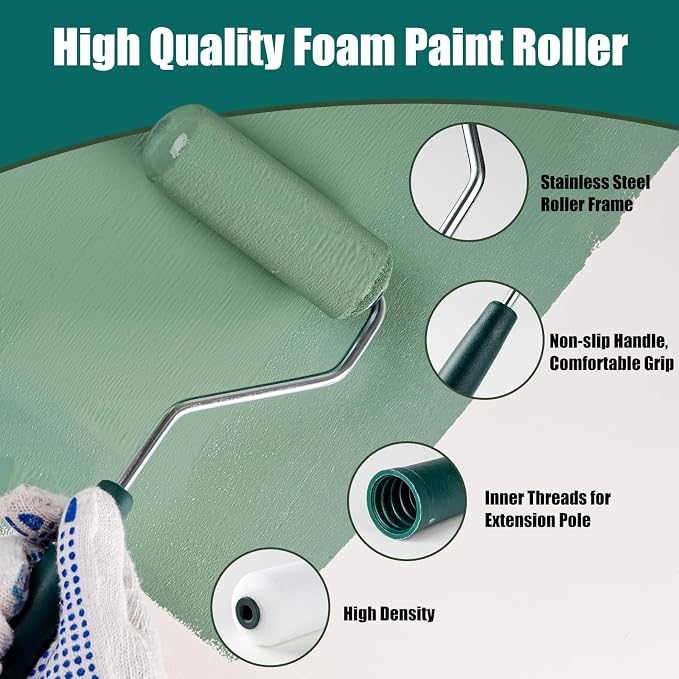 Paint Roller Kit, 19 Pack, 4"2" Small Foam Roller, Paint Brush | Mini Roller Covers with Frame, Paint Tray with 4 Liners, Paint Supplies for Painting Walls, Trim and Ceilings, Easy to Clean