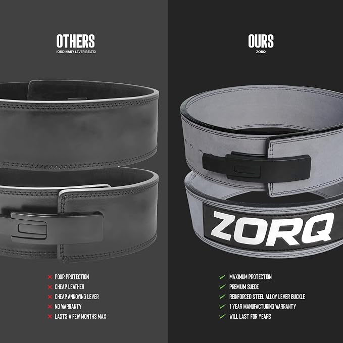 ZORQ Lever Belt Weight Lifting Belt - 10mm Thick 4 Inch Wide Genuine Leather Powerlifting Belt for Men & Women - Professional Gym Belt for Squats, Deadlifts, Bodybuilding & Strength Training